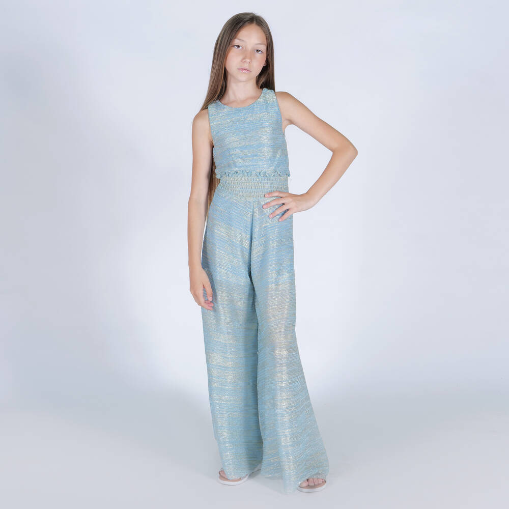 Fun & Fun-Блестящий синий металлик комбинезон для девочек | Childrensalon Outlet