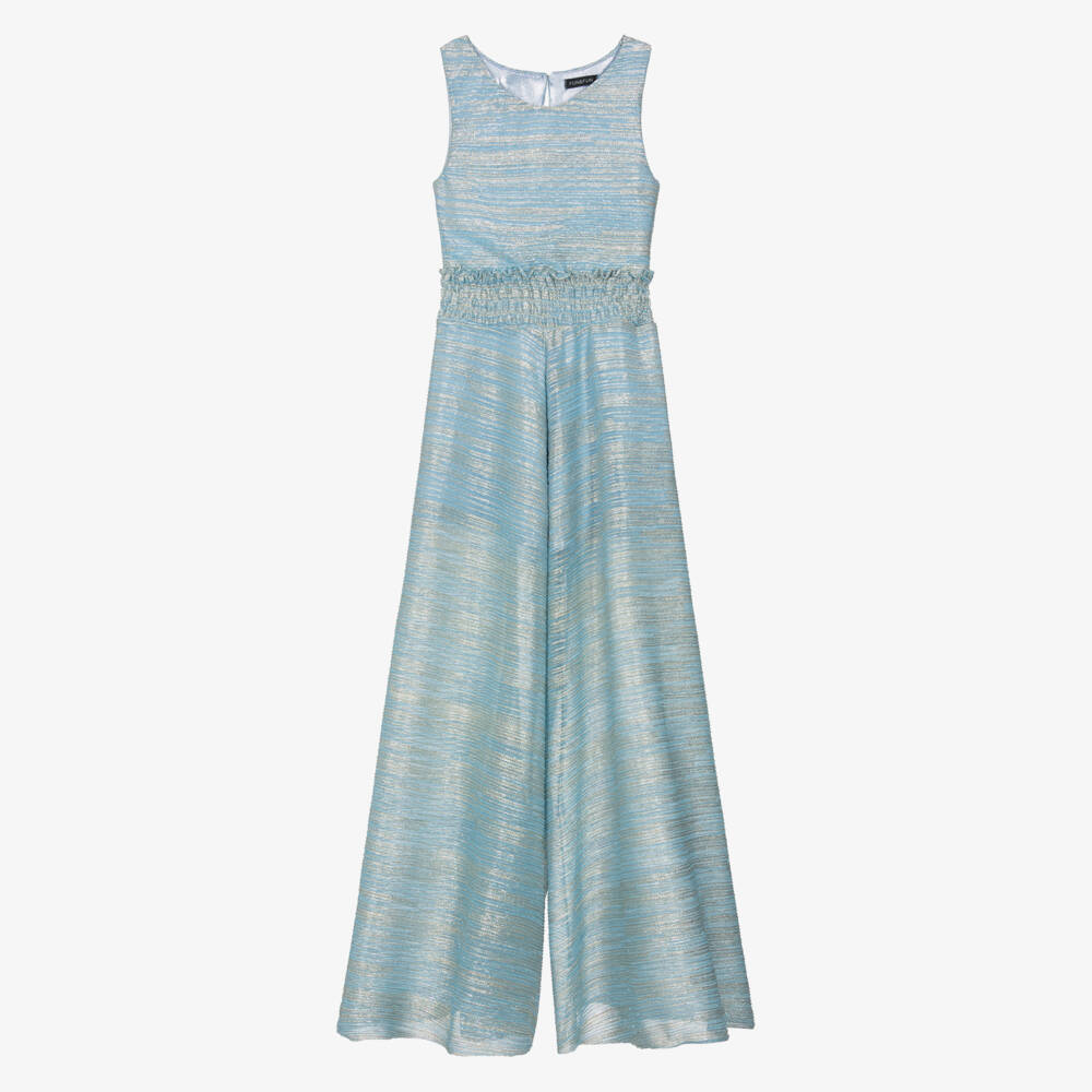 Fun & Fun-Girls Sparkling Blue Metallic Jumpsuit | Childrensalon Outlet