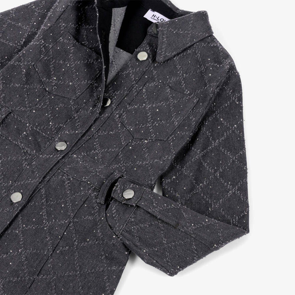 Fun & Fun-Girls Sparkling Grey Denim Dress | Childrensalon Outlet