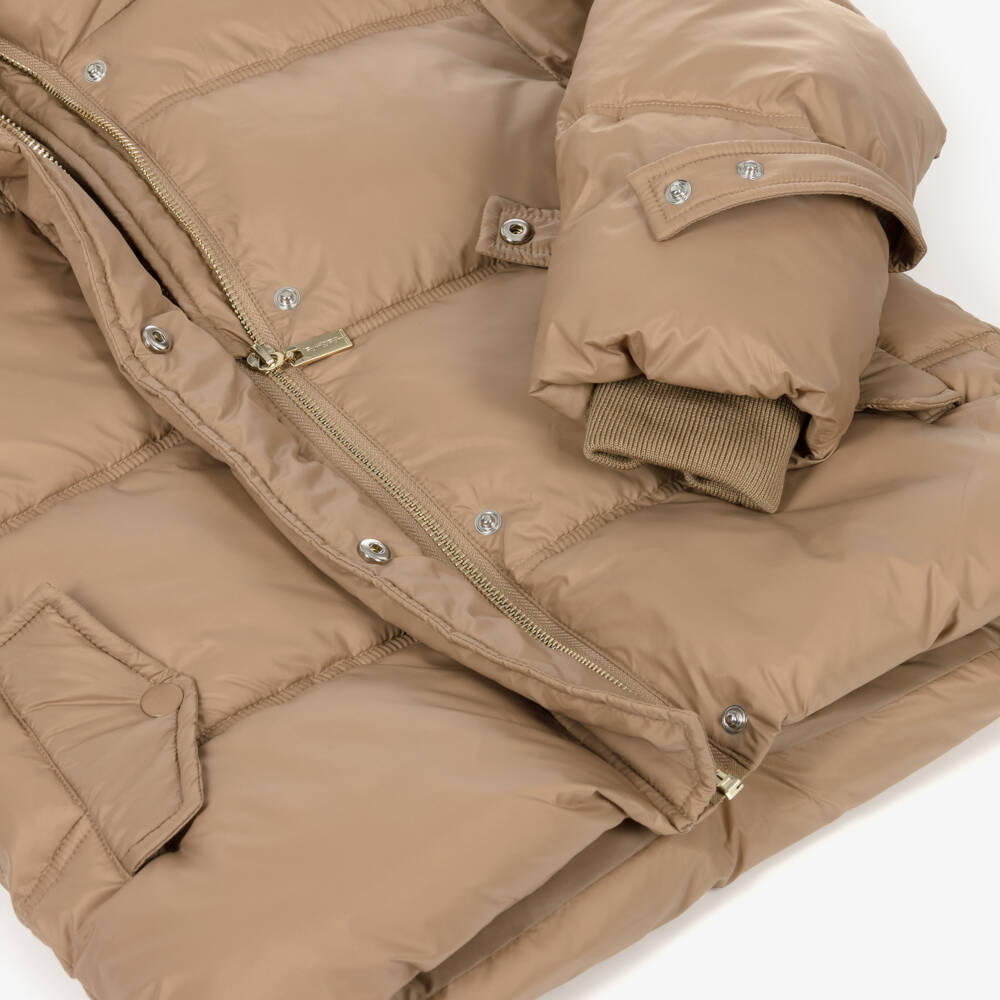 Fun & Fun-معطف منفوخ بلون بني فاتح للبنات مع فرو صناعي | Childrensalon Outlet