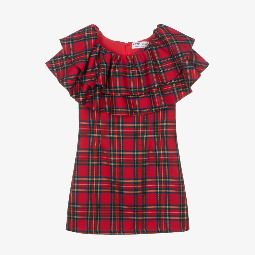 Fun & Fun-Girls Tartan Ruffle Neck Dress | Childrensalon Outlet