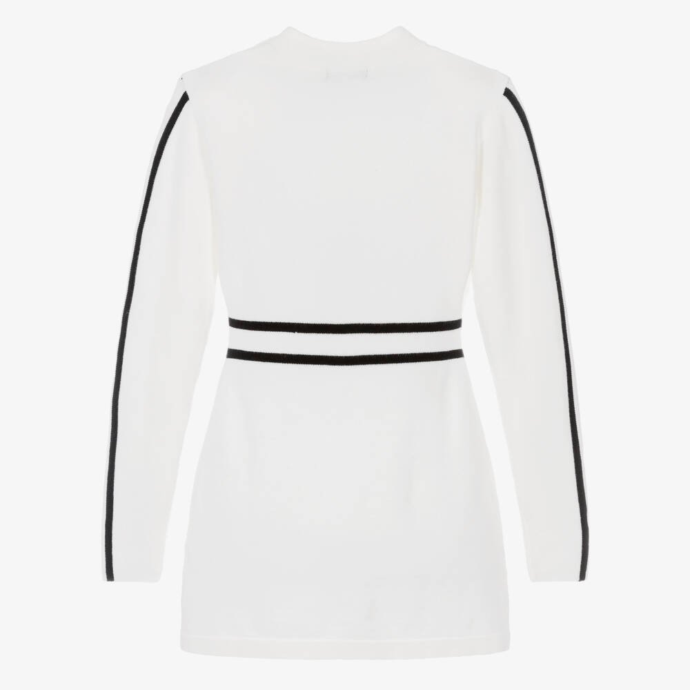 Fun & Fun-Girls White & Black Stripe Knitted Dress | Childrensalon Outlet