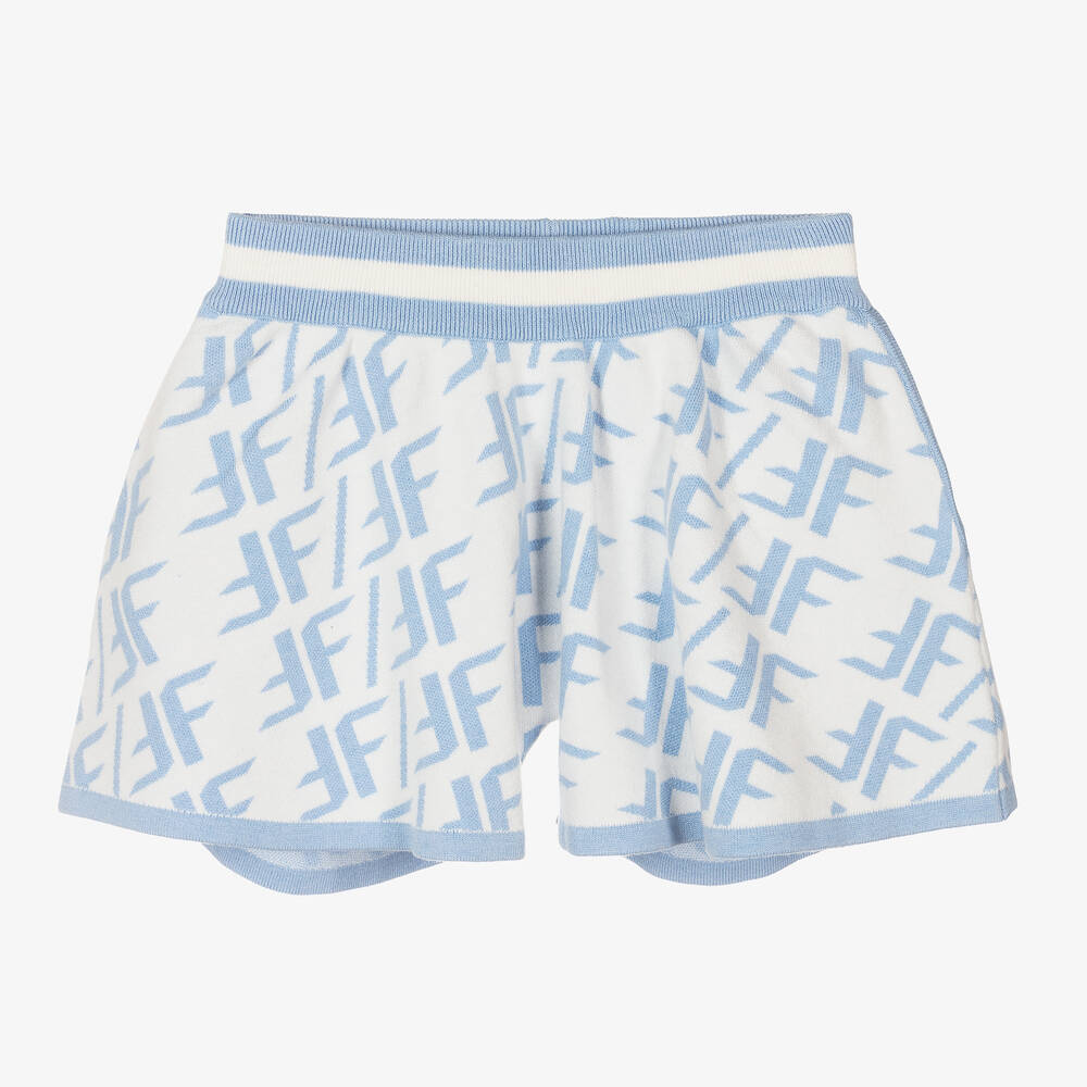 Fun & Fun - Girls White & Blue Logo Shorts | Childrensalon