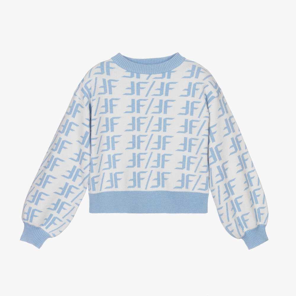 Fun & Fun - Girls White & Blue Sweater | Childrensalon