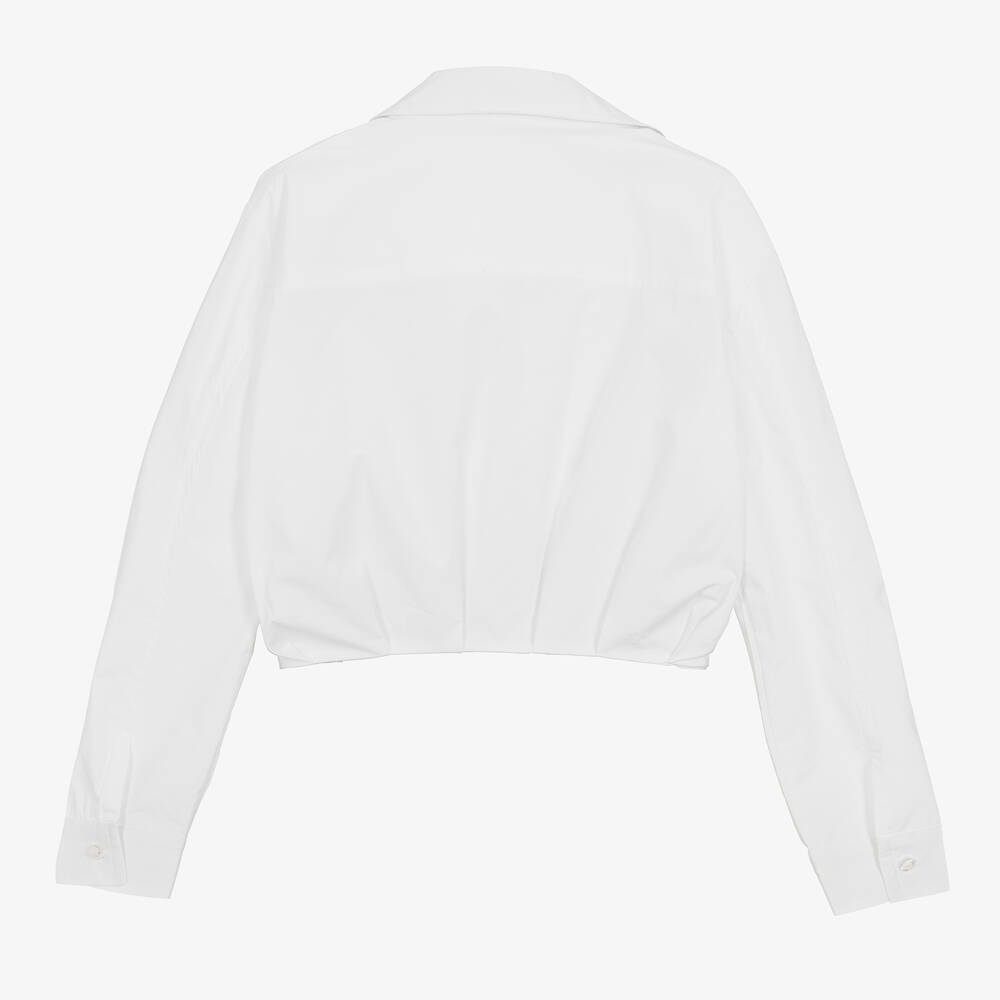 Fun & Fun-Girls White Cotton Cropped Shirt | Childrensalon Outlet