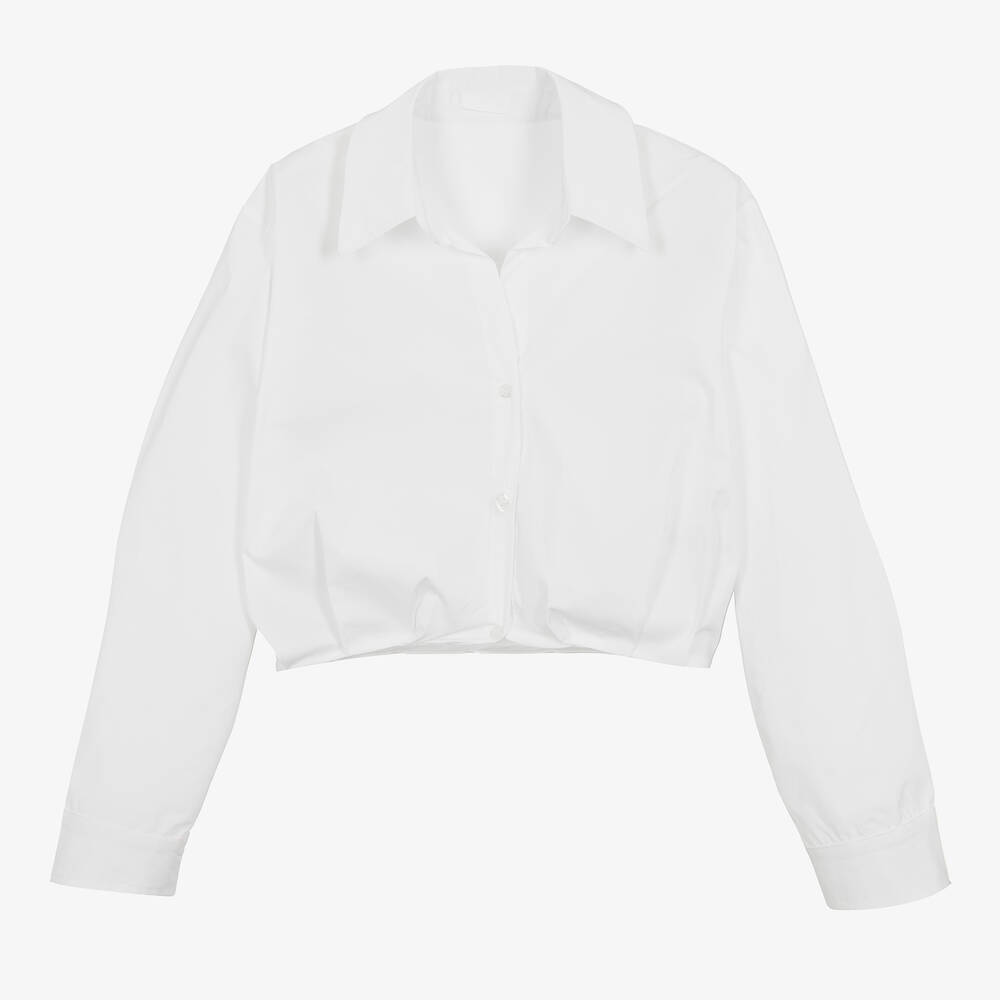 Fun & Fun - Girls White Cotton Cropped Shirt | Childrensalon