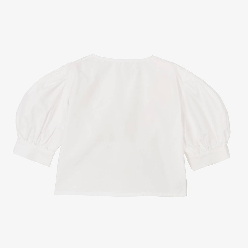 Fun & Fun-Girls White Cotton & Diamanté Blouse | Childrensalon Outlet