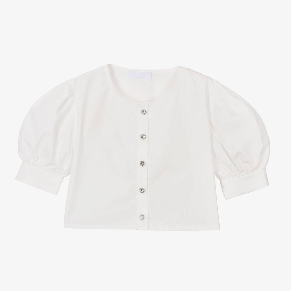Fun & Fun-Girls White Cotton & Diamanté Blouse | Childrensalon Outlet