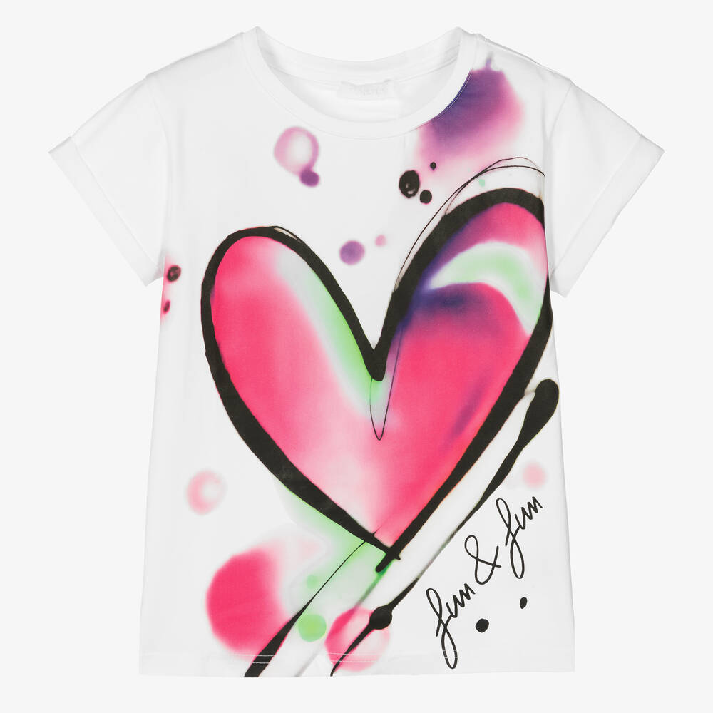 Fun & Fun - T-shirt blanc en coton graffiti fille | Childrensalon