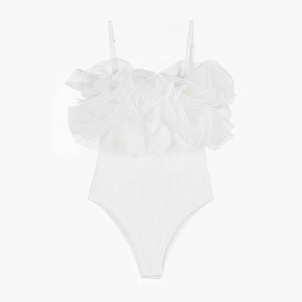 Fun & Fun - Girls White Cotton & Organza Bodysuit