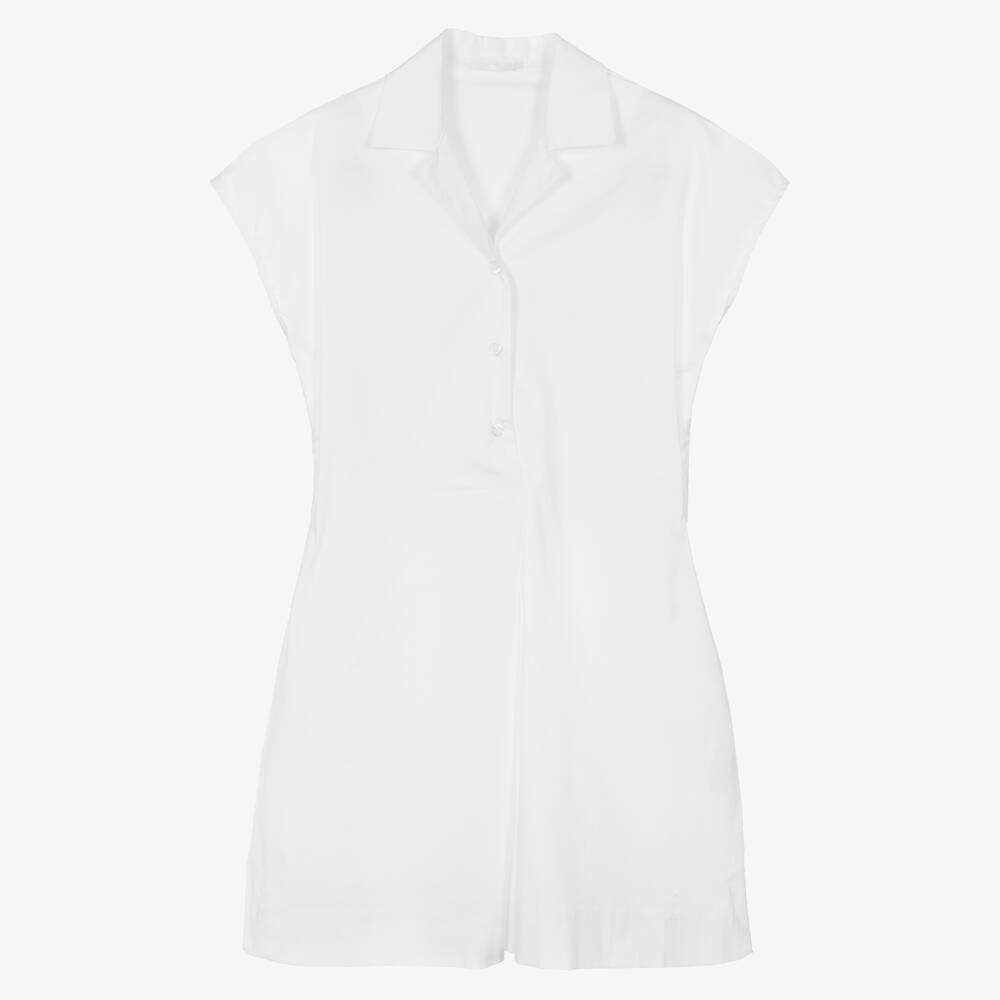 Fun & Fun-Girls White Cotton Poplin Shirt Dress | Childrensalon Outlet