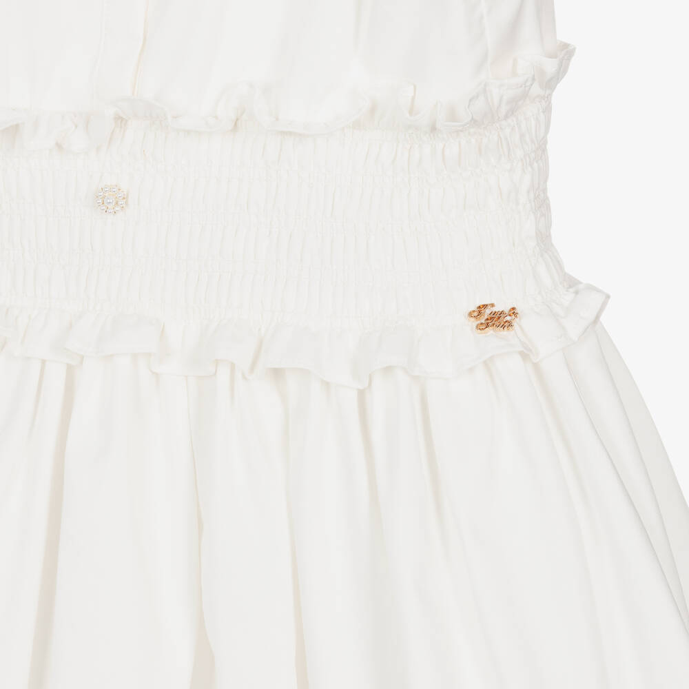 Fun & Fun-Girls White Cotton Ruched Waist Dress | Childrensalon Outlet
