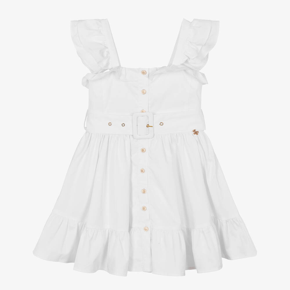 Fun & Fun - Girls White Cotton Ruffle Dress | Childrensalon