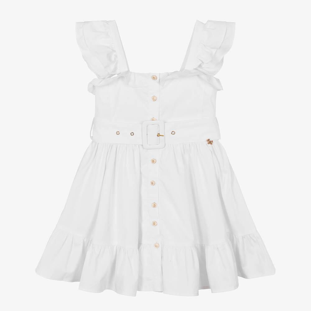 Fun & Fun-Girls White Cotton Ruffle Dress | Childrensalon Outlet