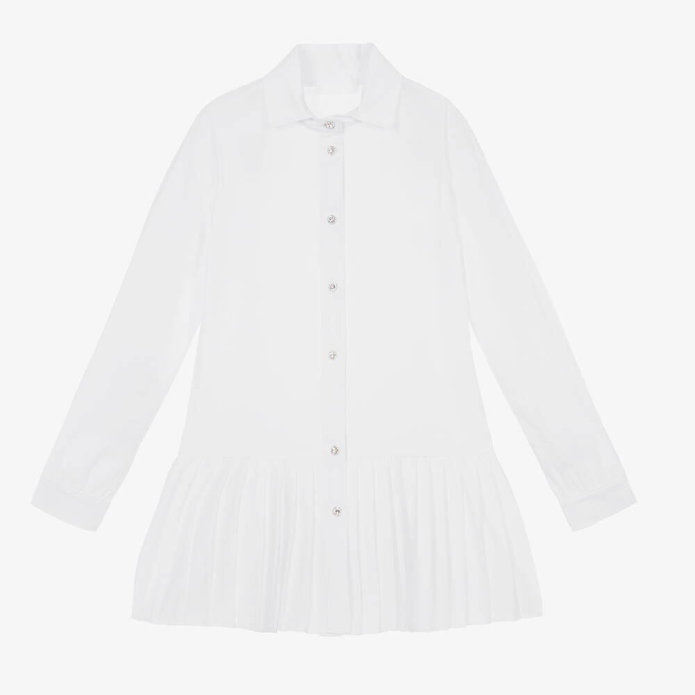 Fun & Fun - Girls White Cotton Shirt Dress | Childrensalon