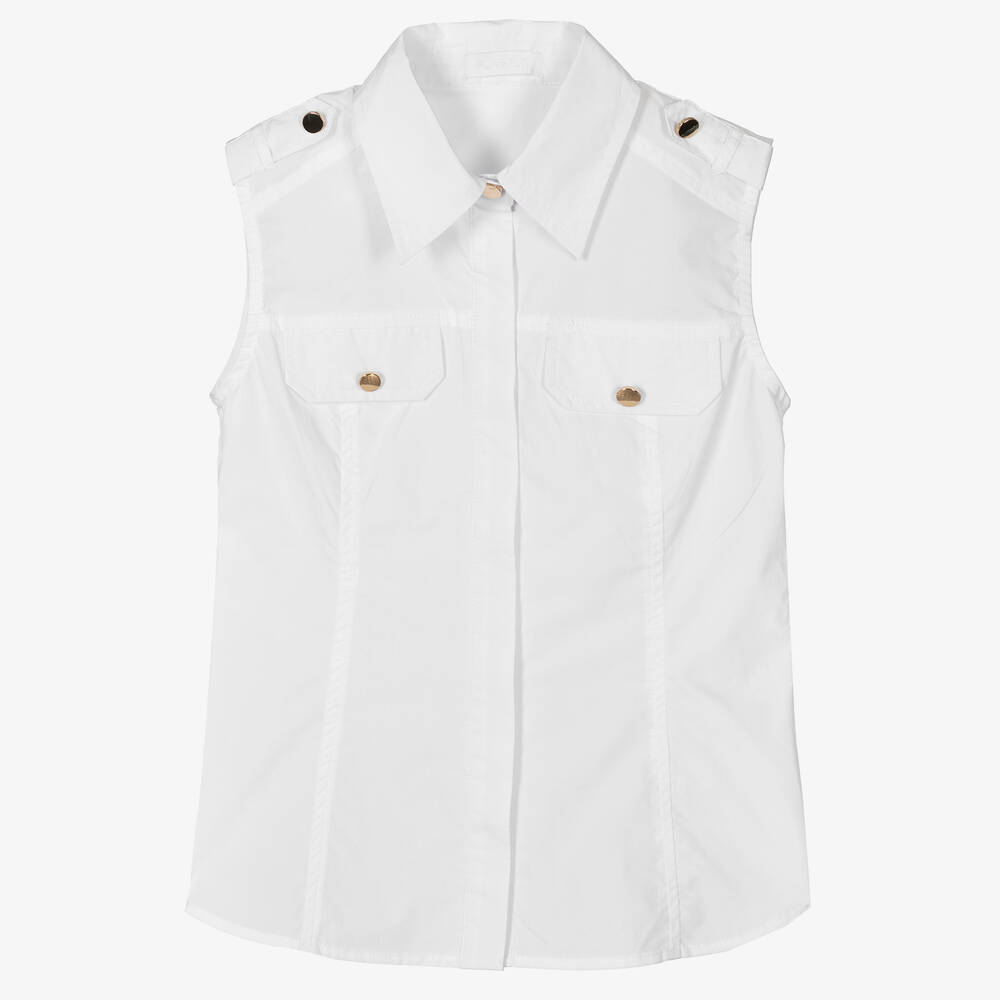Fun & Fun-Girls White Cotton Sleeveless Shirt | Childrensalon Outlet