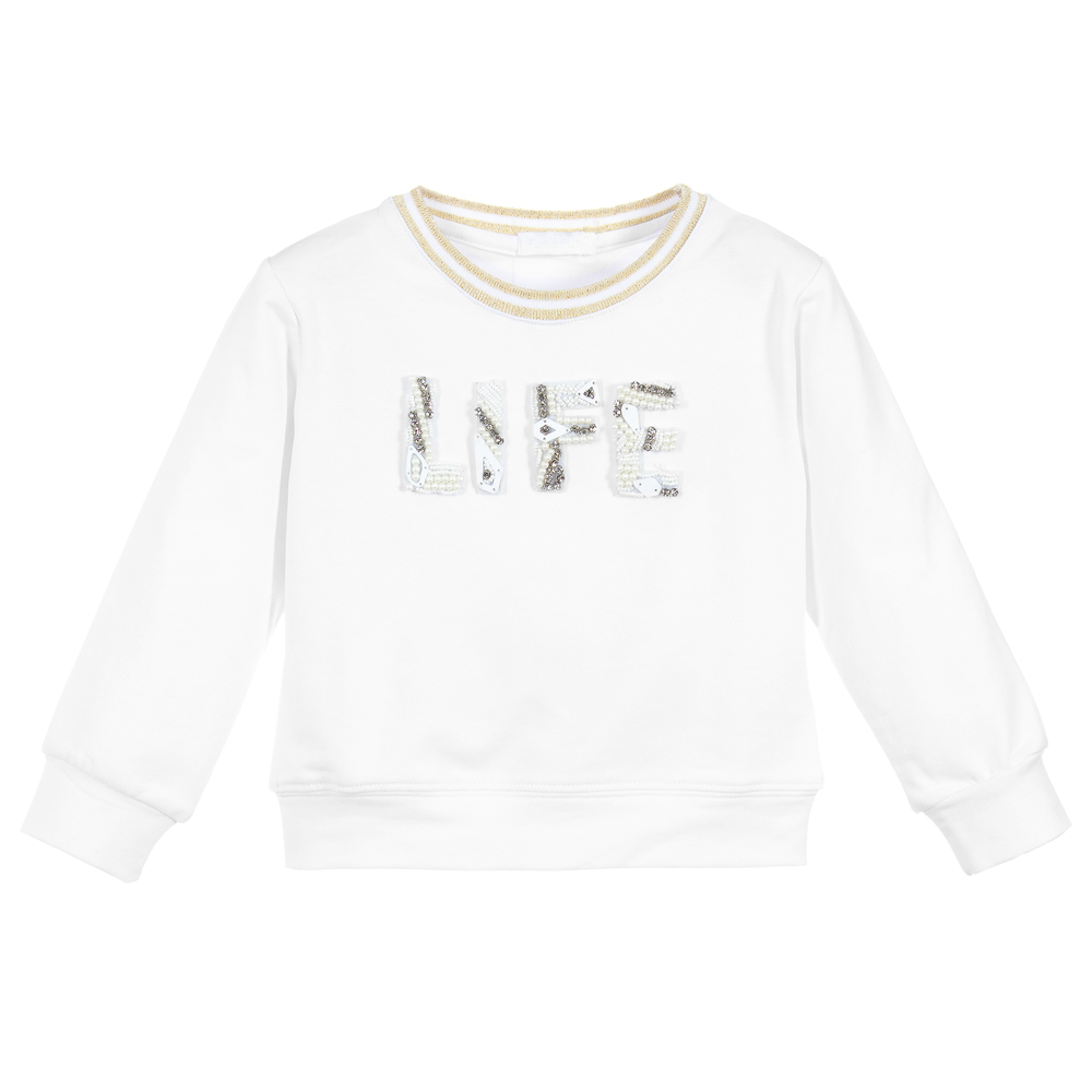 Fun & Fun - Girls White Cotton Sweatshirt | Childrensalon