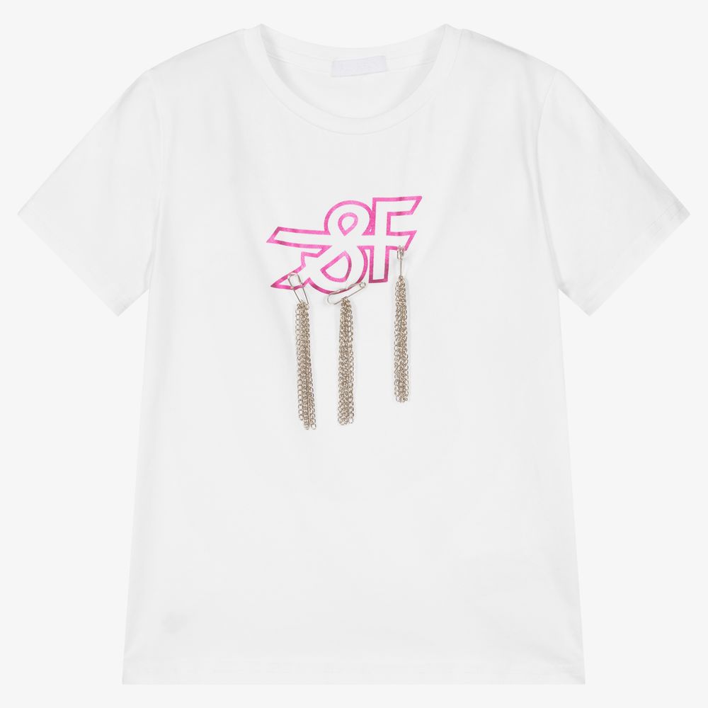 Fun & Fun - Girls White Cotton T-Shirt | Childrensalon