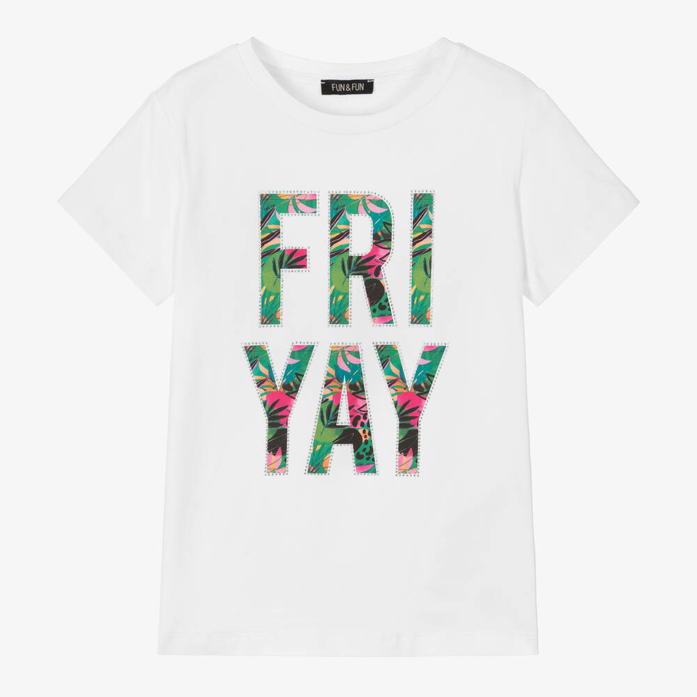 Fun & Fun-Girls White Cotton T-Shirt | Childrensalon Outlet