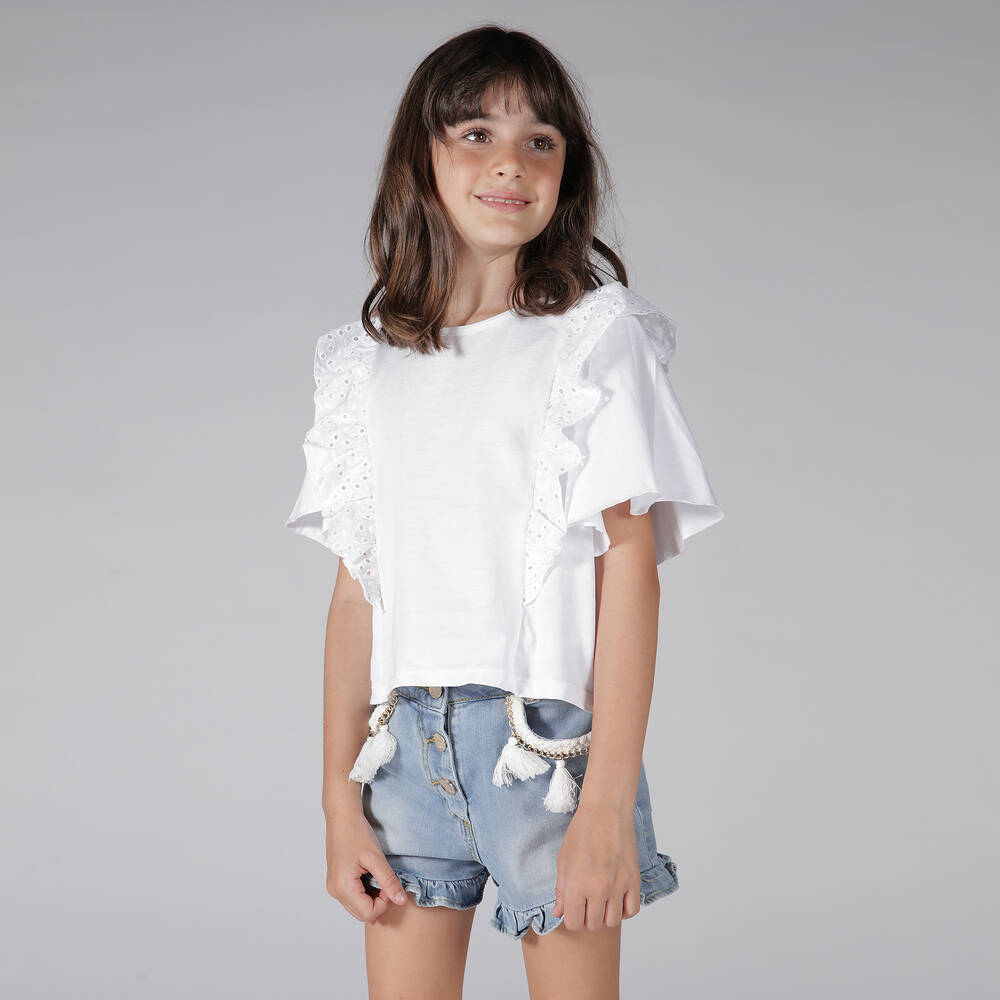 Fun & Fun-Белый хлопковый топ для девочек | Childrensalon Outlet