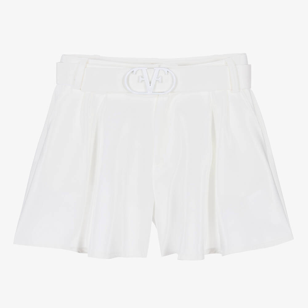 Fun & Fun - Girls White Crêpe Wide Leg Shorts | Childrensalon