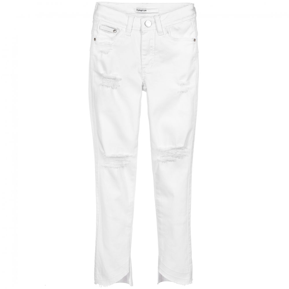 Fun & Fun - Girls White Distressed Jeans | Childrensalon