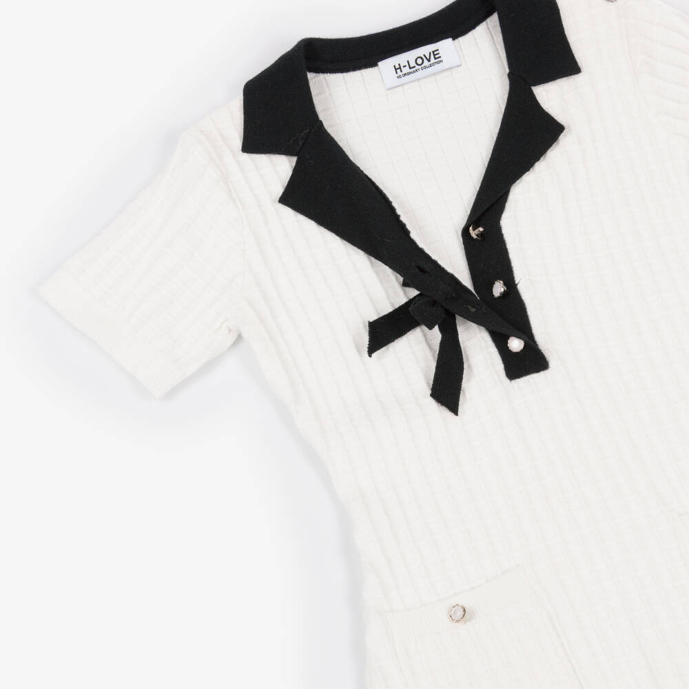 Fun & Fun-Girls White Fit & Flare Knitted Dress | Childrensalon Outlet