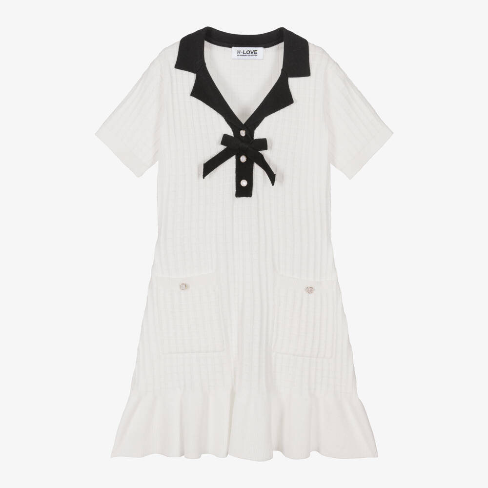 Fun & Fun-Girls White Fit & Flare Knitted Dress | Childrensalon Outlet