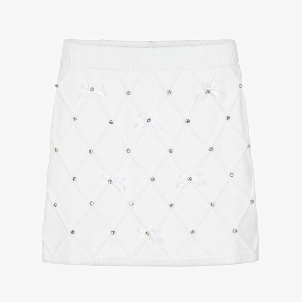Fun & Fun-Girls White Knitted Diamanté & Bow Skirt | Childrensalon Outlet