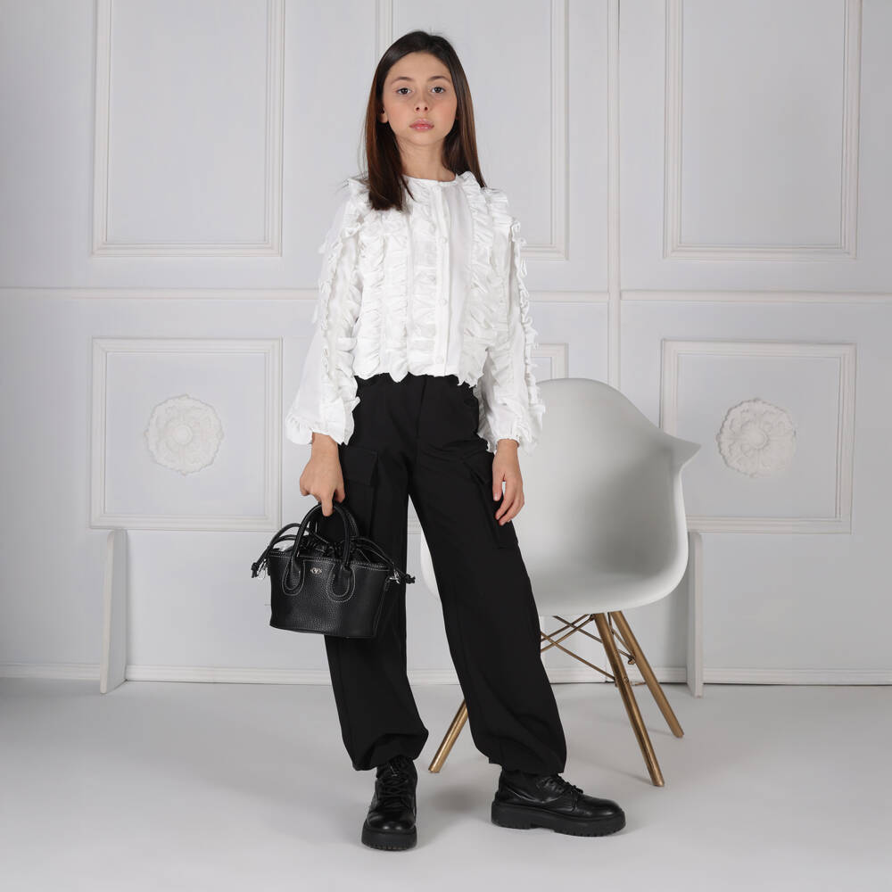 Fun & Fun-Girls White Long Sleeved Ruffle Blouse | Childrensalon Outlet