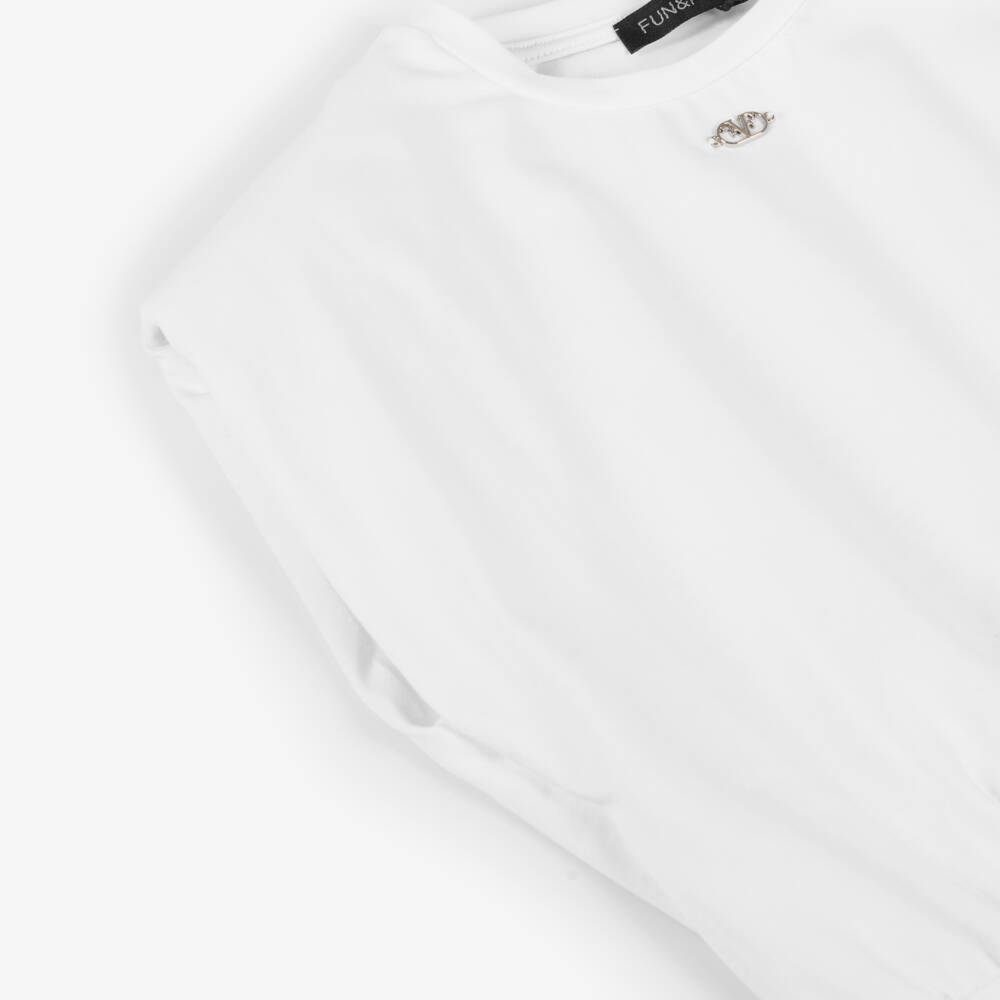 Fun & Fun-Girls White Padded Shoulder Tee | Childrensalon Outlet