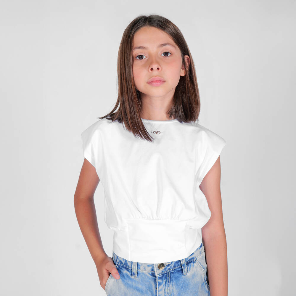 Fun & Fun-Girls White Padded Shoulder Tee | Childrensalon Outlet