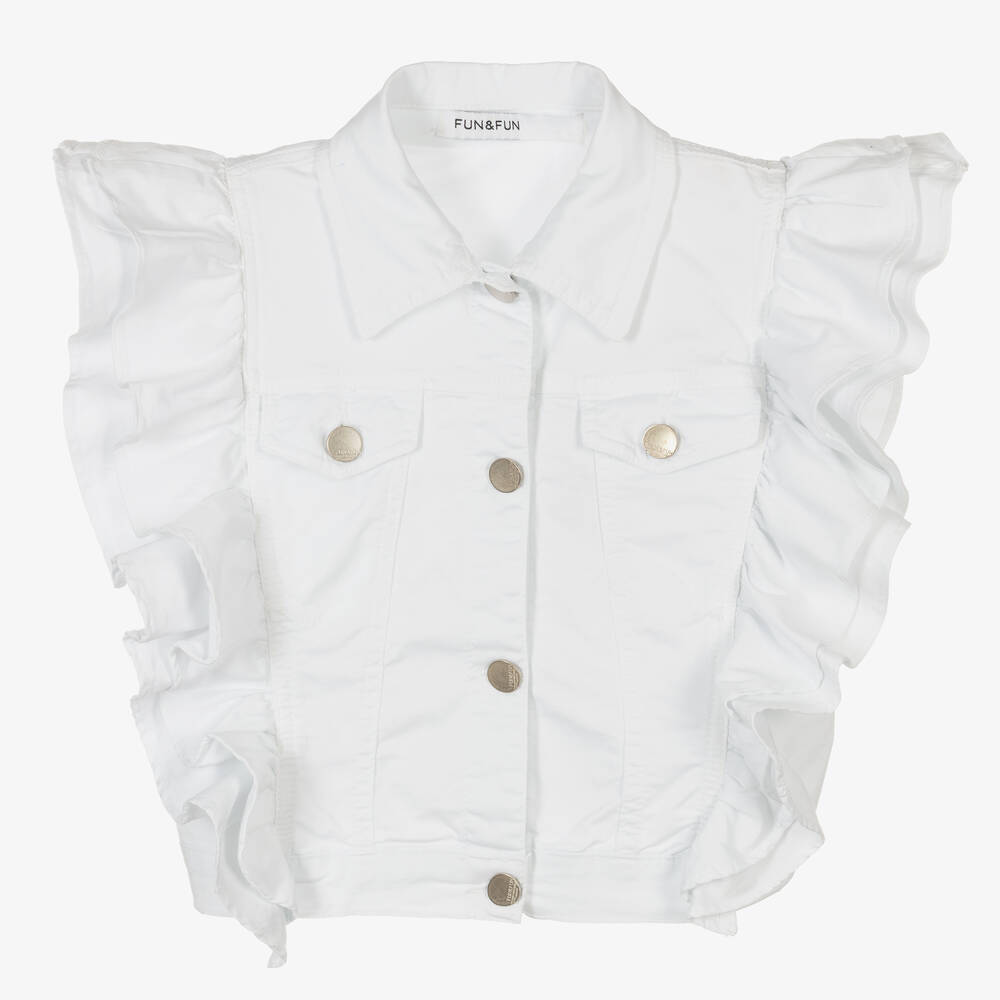 Girls White Sleeveless Denim Jacket