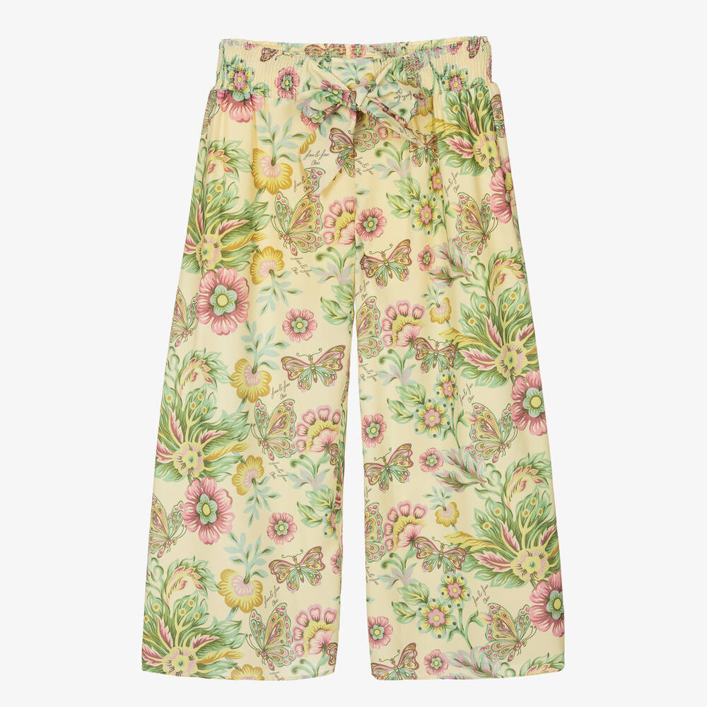 Fun & Fun - Girls Yellow Floral Chiffon Trousers  | Childrensalon