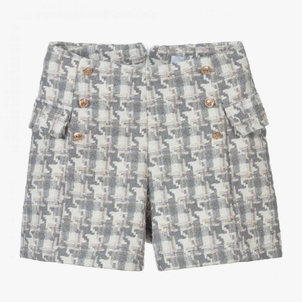 Grey Ivory Tweed Shorts
