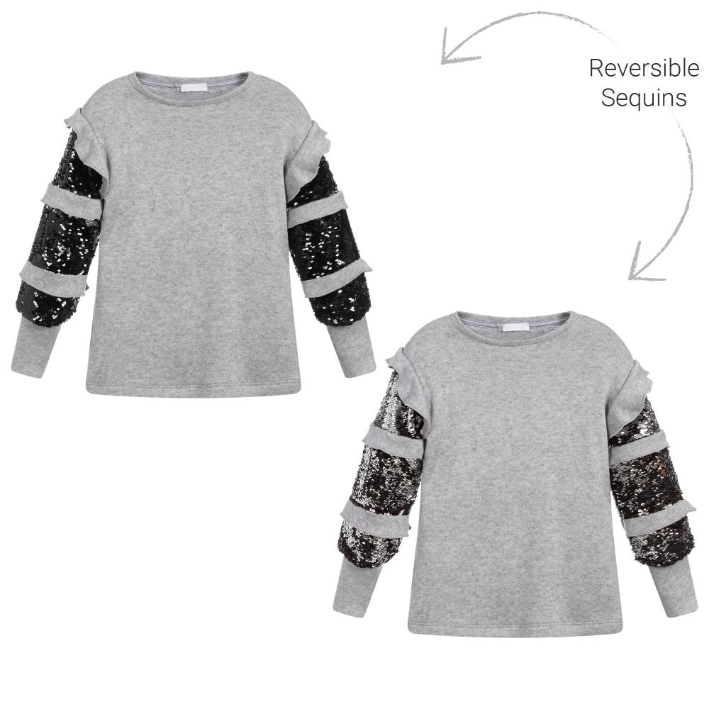 Fun & Fun - Pull gris en tricot à paillettes  | Childrensalon