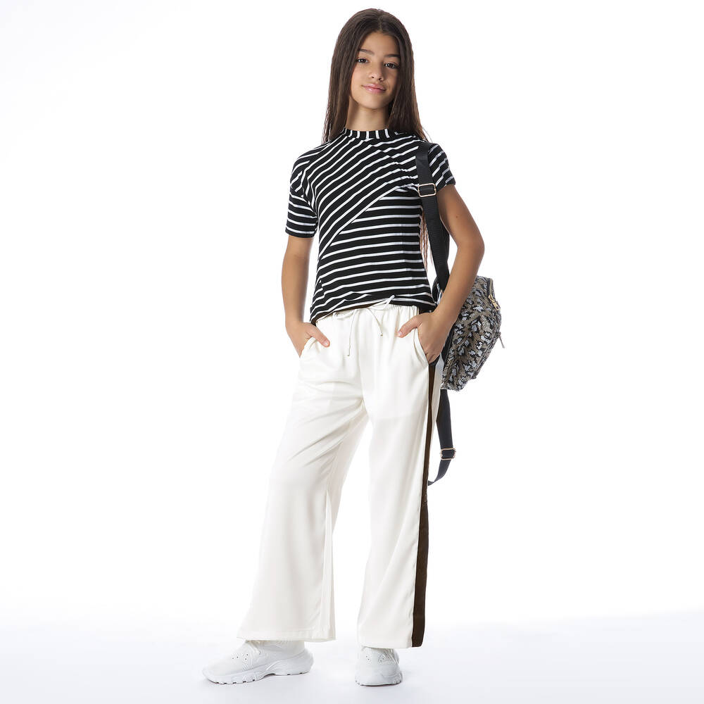 Fun & Fun-Ivory & Black Satin Trousers | Childrensalon Outlet
