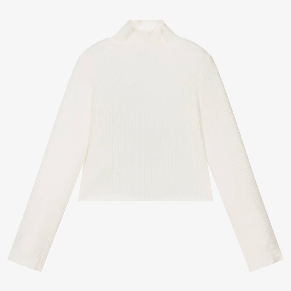 Fun & Fun-Ivory Ribbed Roll Neck Top | Childrensalon Outlet