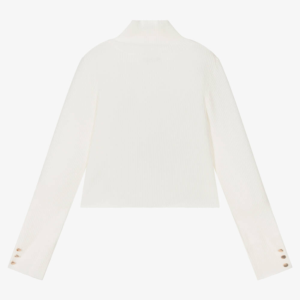 Fun & Fun-Ivory Ribbed Roll Neck Top | Childrensalon Outlet