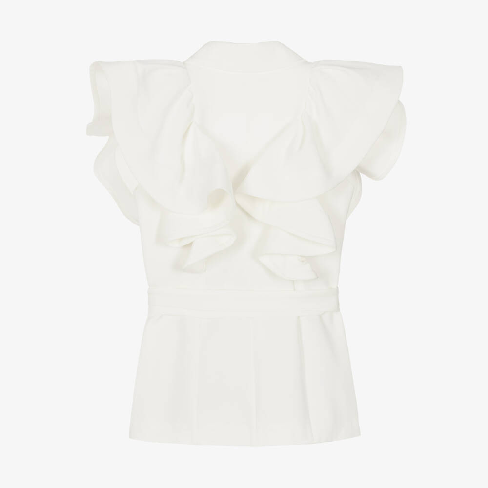 Fun & Fun Couture-Ivory Ruffle Trim Sleeveless Jacket | Childrensalon Outlet