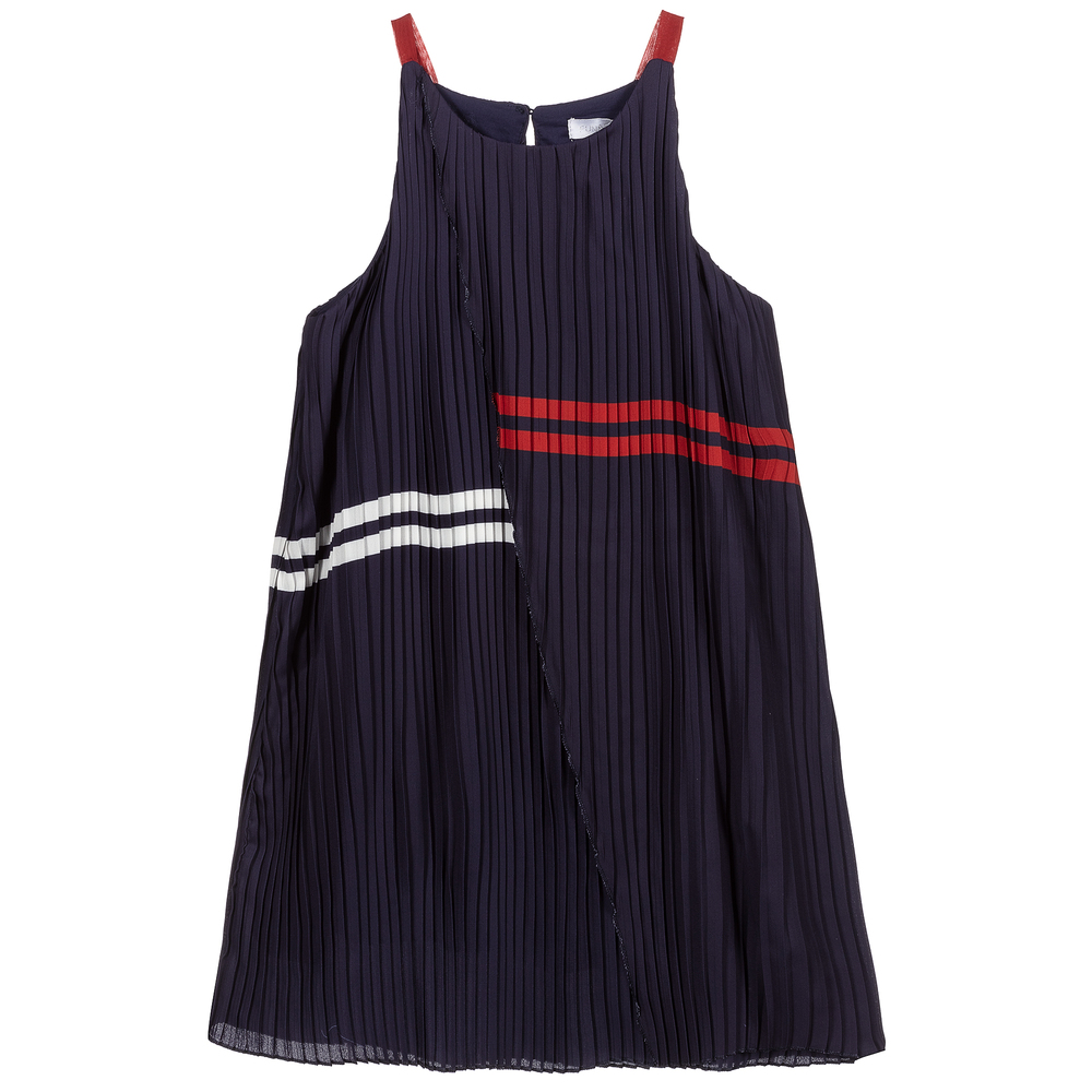 Fun & Fun - Navy Blue Pleated Crêpe Dress | Childrensalon