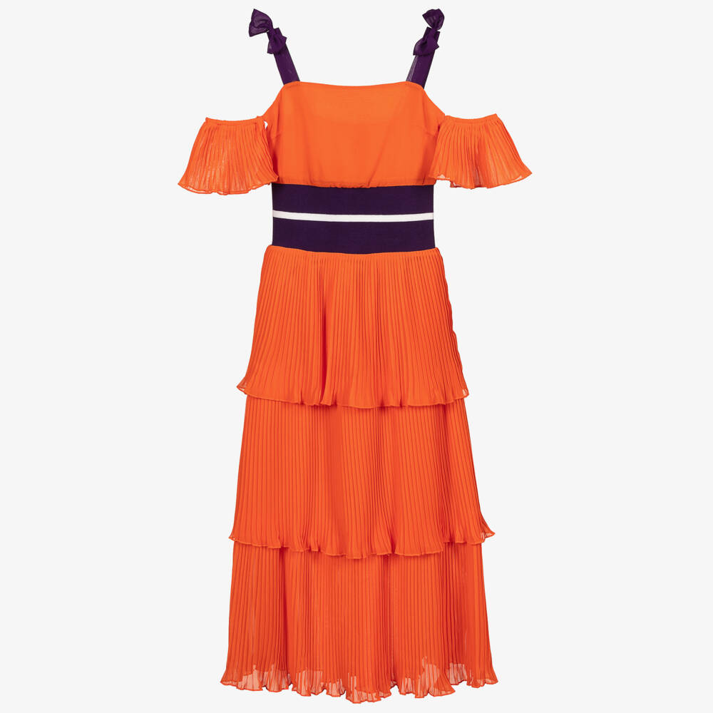 Fun & Fun-Orange Pleated Chiffon Dress | Childrensalon Outlet