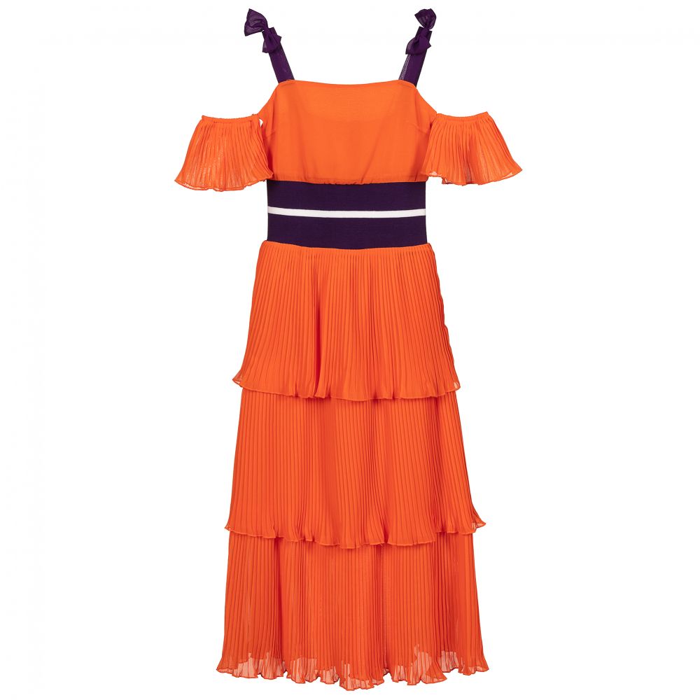 Fun & Fun - Orange Pleated Chiffon Dress | Childrensalon