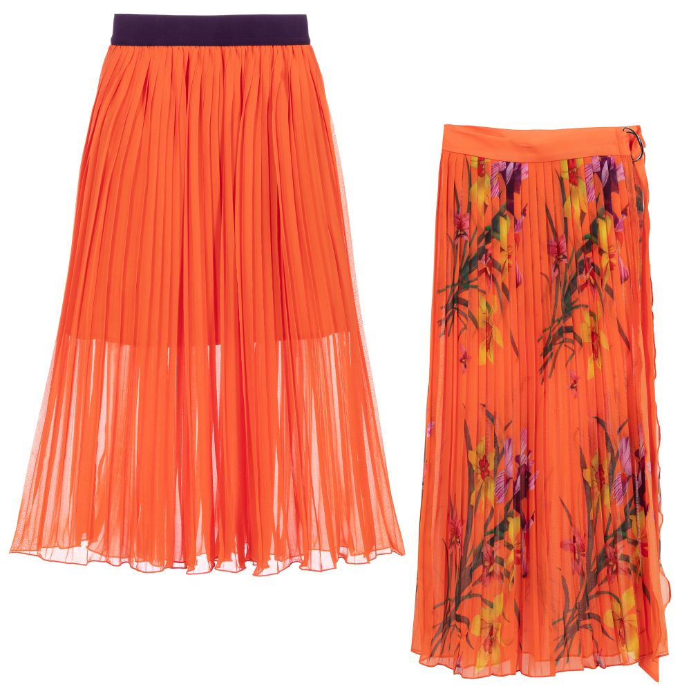 Fun & Fun Orange Pleated Chiffon Skirt