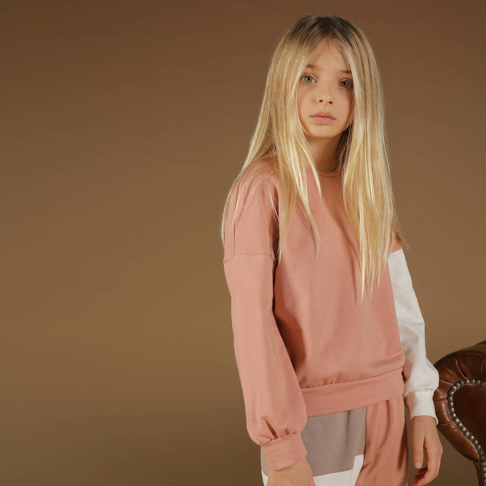 Fun & Fun Chic-سويتشيرت قطن جيرسي لون زهري للبنات | Childrensalon Outlet