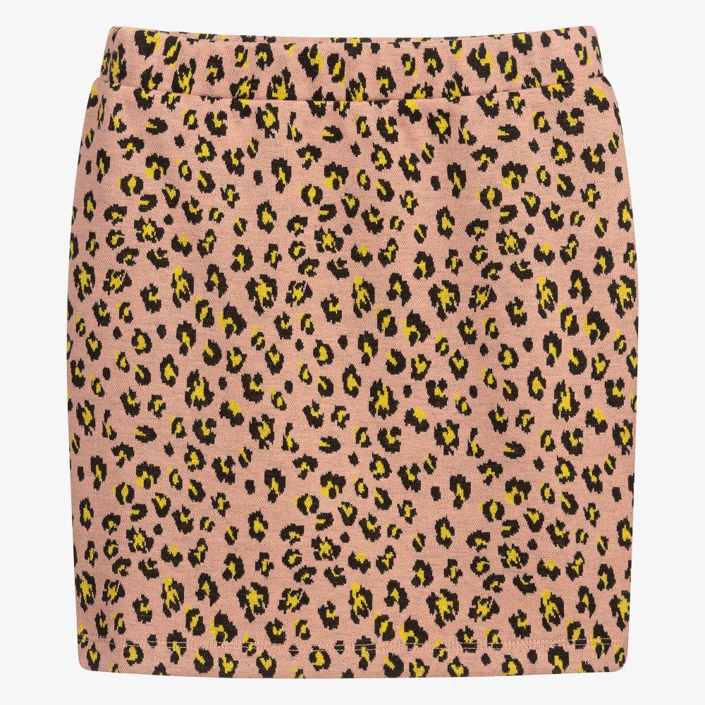 Pink leopard print denim skirt top