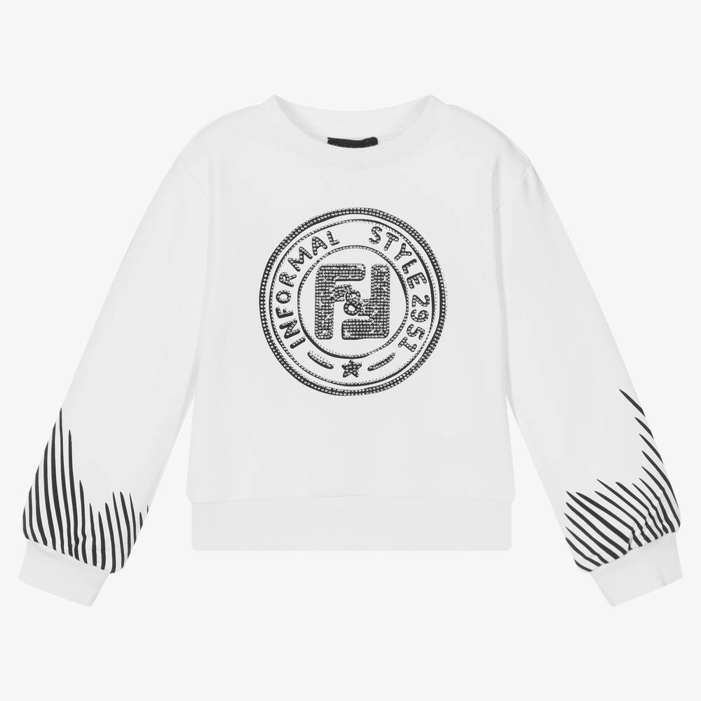 Fun & Fun - White Cotton Logo Sweatshirt | Childrensalon