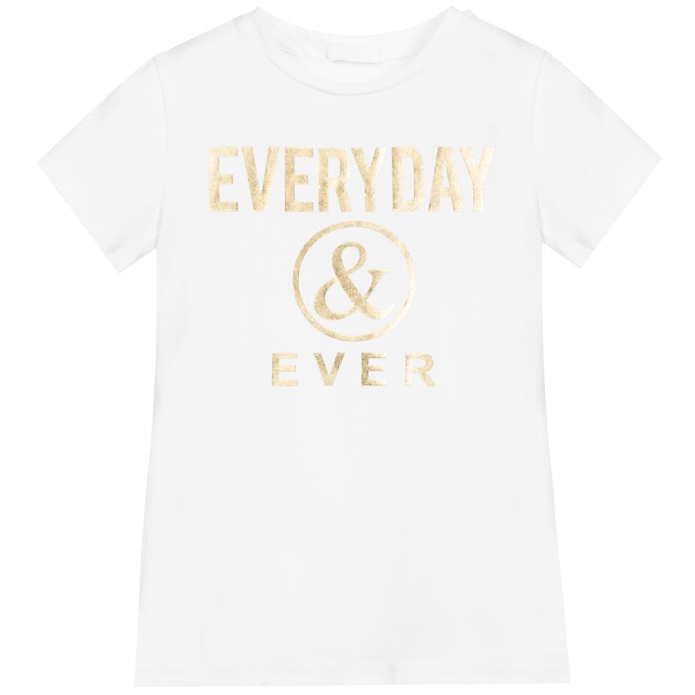 Fun & Fun - White & Gold Cotton T-Shirt  | Childrensalon