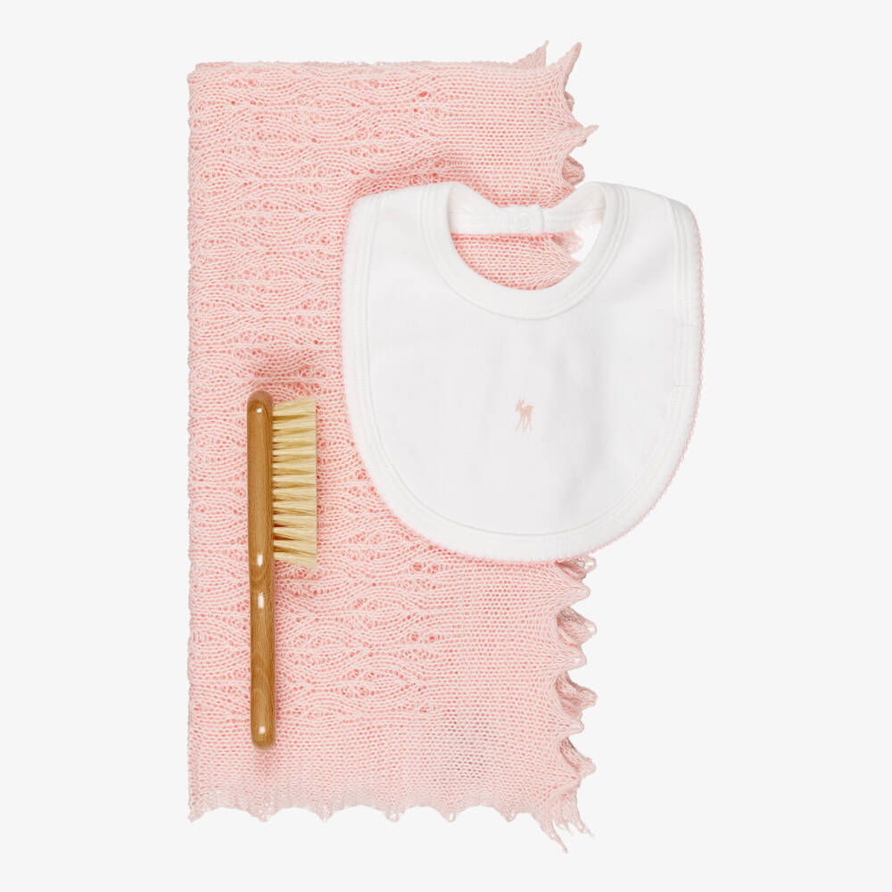 G.H.Hurt & Son-Girls Pink Knit Shawl and Bib Set | Childrensalon Outlet