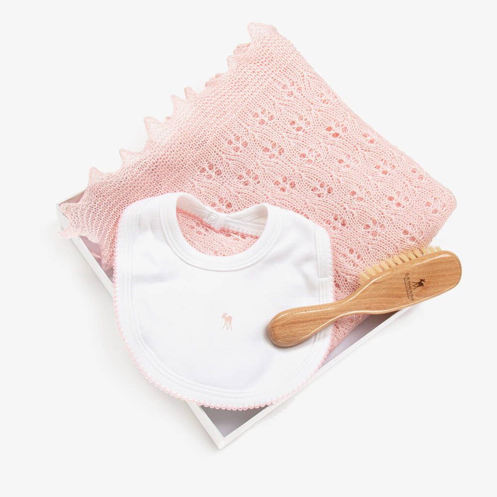 G.H.Hurt & Son-Girls Pink Knit Shawl and Bib Set | Childrensalon Outlet
